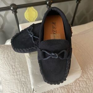 Black Suede Moccasin Loafers with Bow Detail